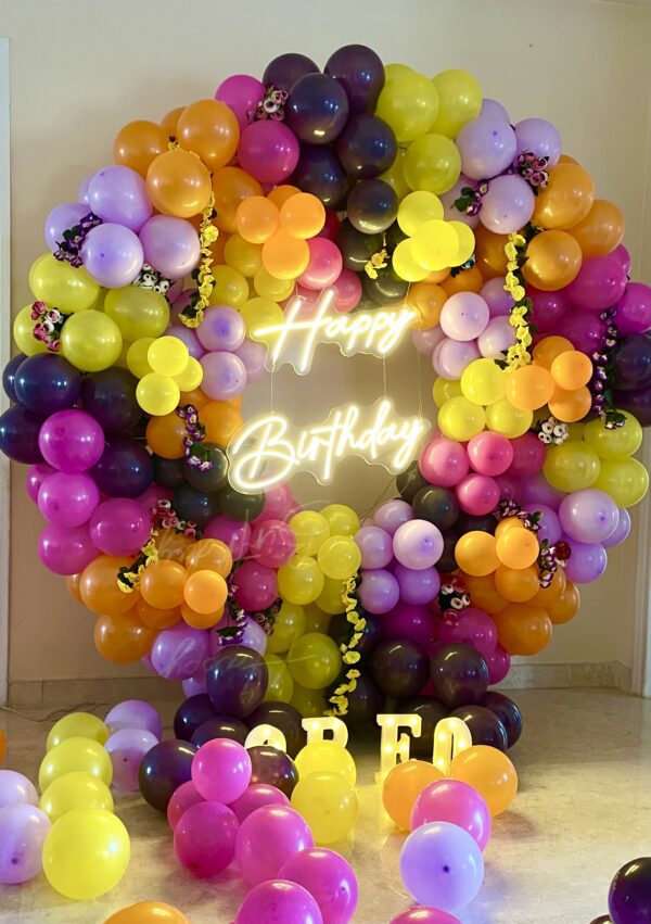 A Round Filled with Too Many Balloons – Neon Birthday Decor